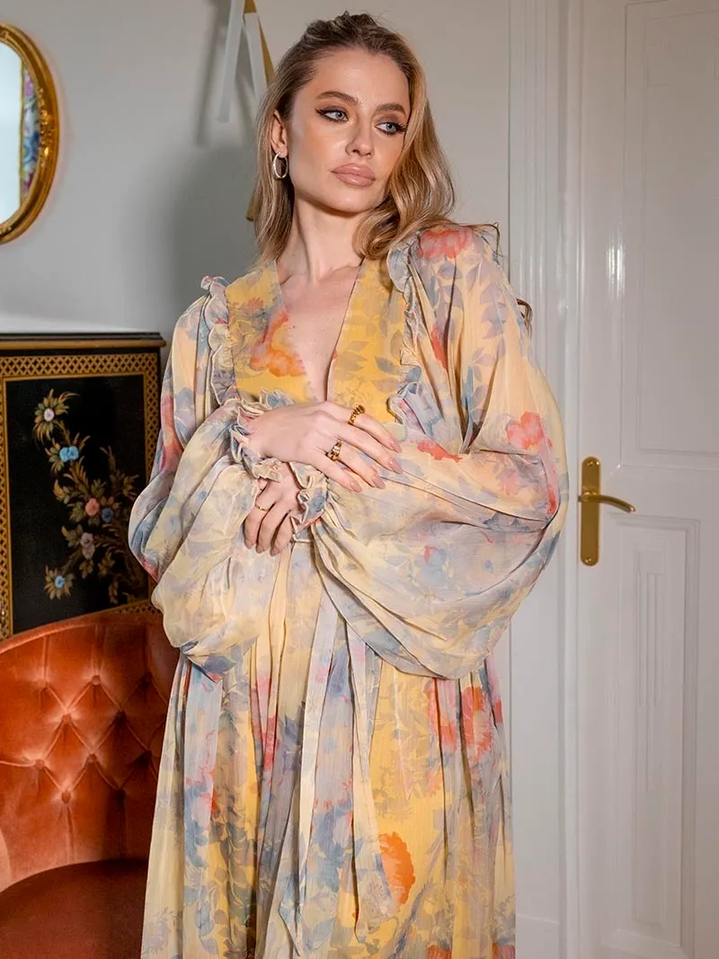 Basic Casual Dresses Bandage Chiffon Women Long Dresses Floral Long Sleeve Pleated  Boho Beach Dress Sexy Wrap Maxi Dresses For Women Summer 230715 From  Jinmei02, $23.01 | DHgate.Com