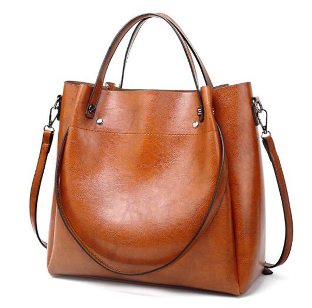 Oil leather handbag 2023 new fashion large bag Korean version shoulder bag crossbody bag Women's bag