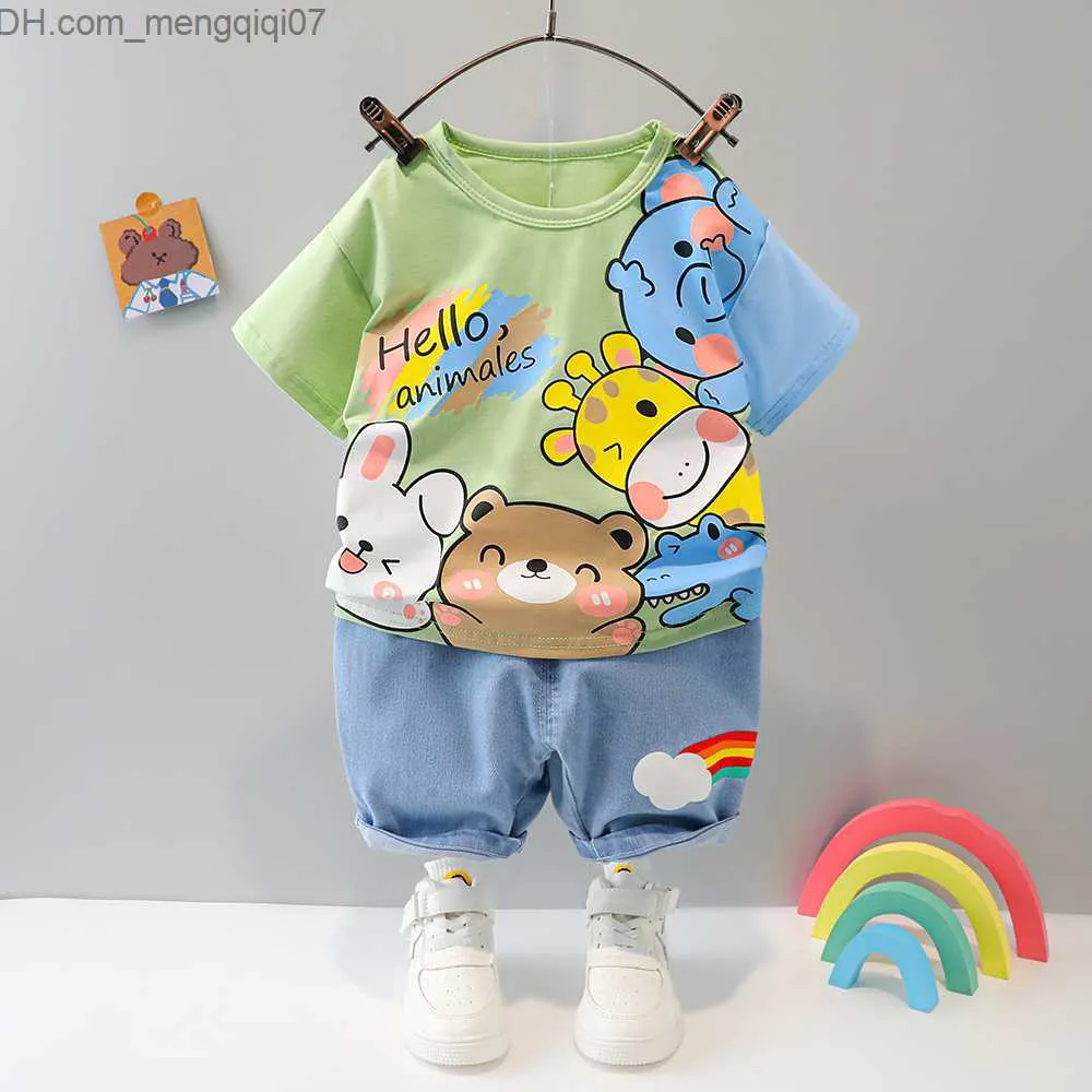 Kleidungssets Heiße Babykleidung Jungen- und Kinderkleidung 1 2 3 4 Jahre Cartoon-Tier-Baumwoll-T-Shirt-Druck Kinder-Sommerkleidung Freizeitset Z230717