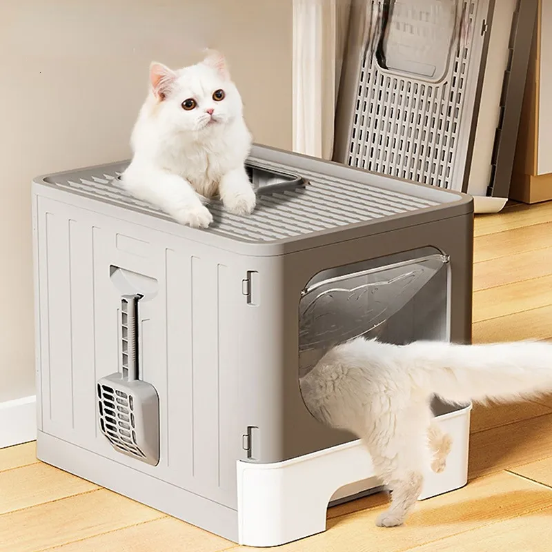 Large Folding Cat Litter Box Top Entry, Closed Design, Extra Spacious for  Big Cats, Easy Clean Pet Toilet, Modern Cat Supplies