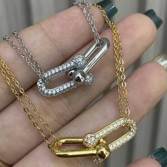 Famous brand New tiffay Top Floor Same Double Ring U-shaped Horseshoe Necklace Womens Collar Chain Full Sky Star Diamond Pendant