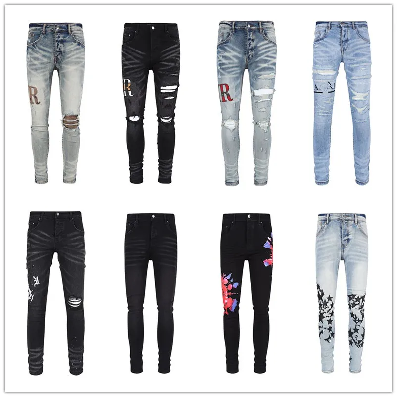 Heren Designer Jeans For Pant gescheurd dicht passend slanke potloodbroek merk para Biker Black Blue Jean Fit Motorcycle