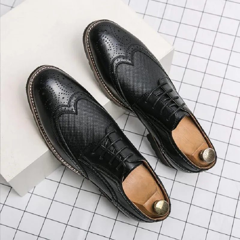 Mens Oxford Shoes Black Brown Leather Brogue Men`s Dress Shoes Classic Business Formal Shoes for Men Zapatillas Hombre 1AA15