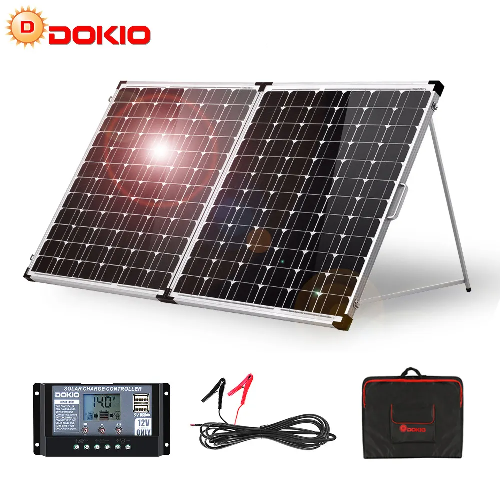 Batteries Dokio 100W 160W 200W Panneau solaire pliable Chine 10A20A 12V Contrôleur pliant Charger de système de cellule 230715