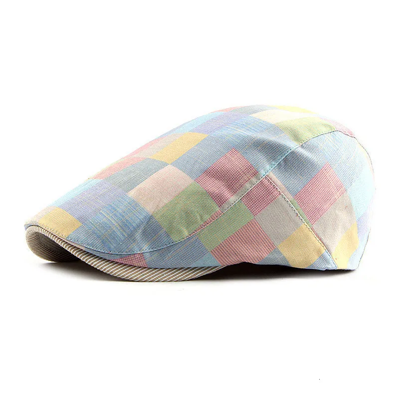 Sboy Hats Spring Summer Color Plaid Sboy Caps Men Cotton Flat Peaked Cap Women Painter Basker 12 230717