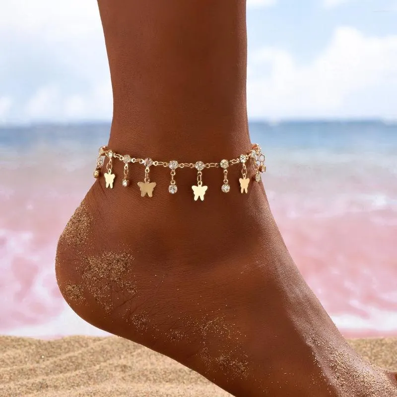 Anklets Boho Anklet Foot Chain Summer Armband Tassel Butterfly Crystal Pendant Charm Sandaler Barefoot Beach Bridal Jewelry