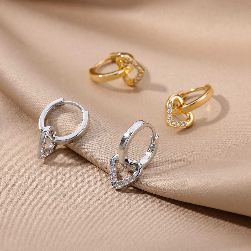 Stud Vintage Zircon Heart Earrings For Women Stainless Steel Gold Plated Piercing Earring 2023 Trend New Luxury Jewelry aretes mujer J230717