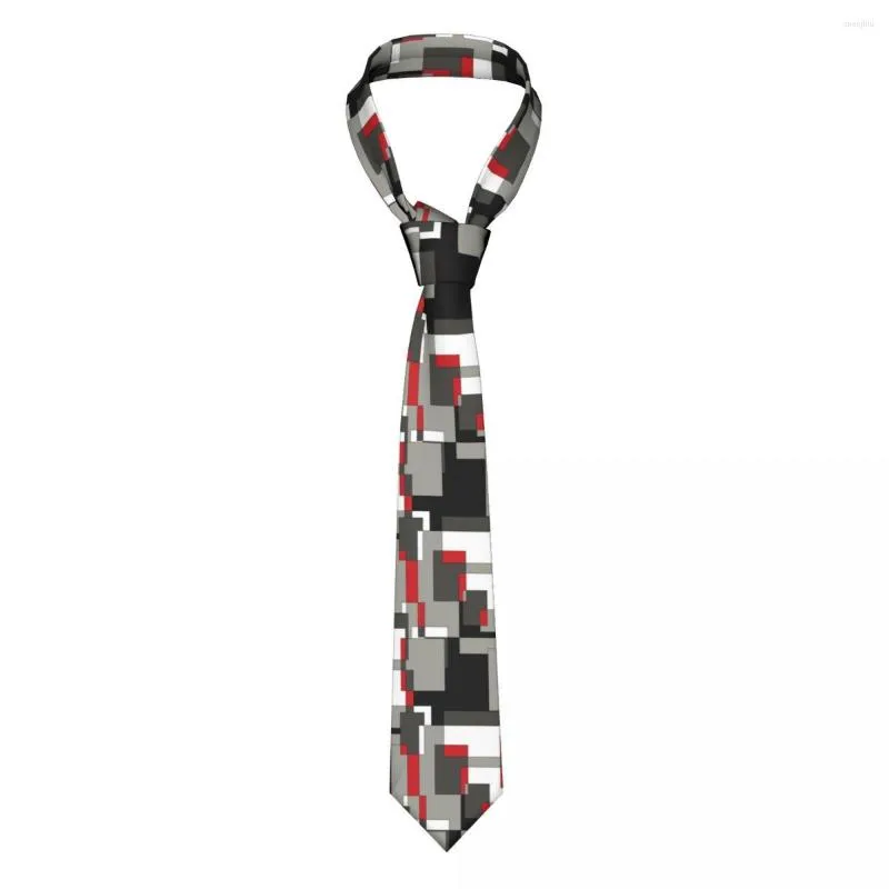 Bow Ties Black Grey and Red Squares Män Kvinnor Slyckor Polyester 8 cm Geometriska sömmar Nacke Tie Shirt Accessories Gravatas Business
