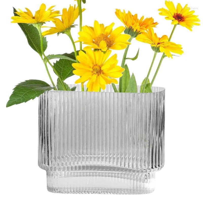 Vase Glass Vase Hydroponics Plant透明瓶Ribbedフラワーコンテナテーブルトップ装飾品