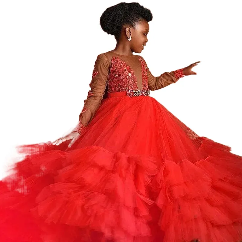 Red long gown store for kids