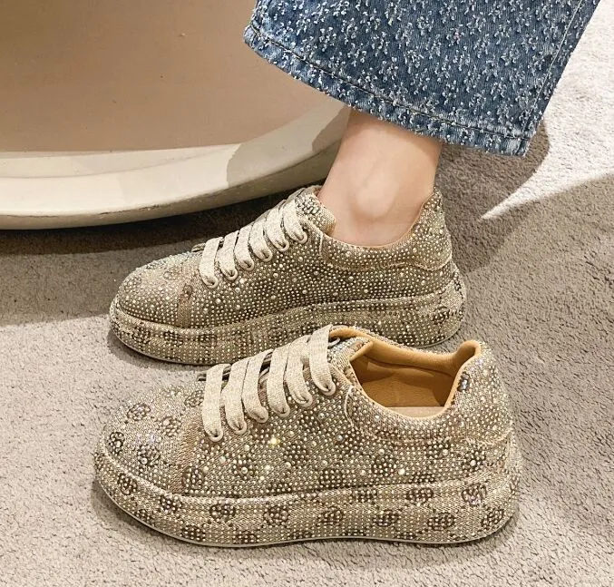 Wholesale Shimmering Rhinestone Platform Platform Sneakers Women For Women Thick Soles White Silver Crystal Trendy And Casual Available In Sizes 35 40 At Only 45.31 DHgate.Com