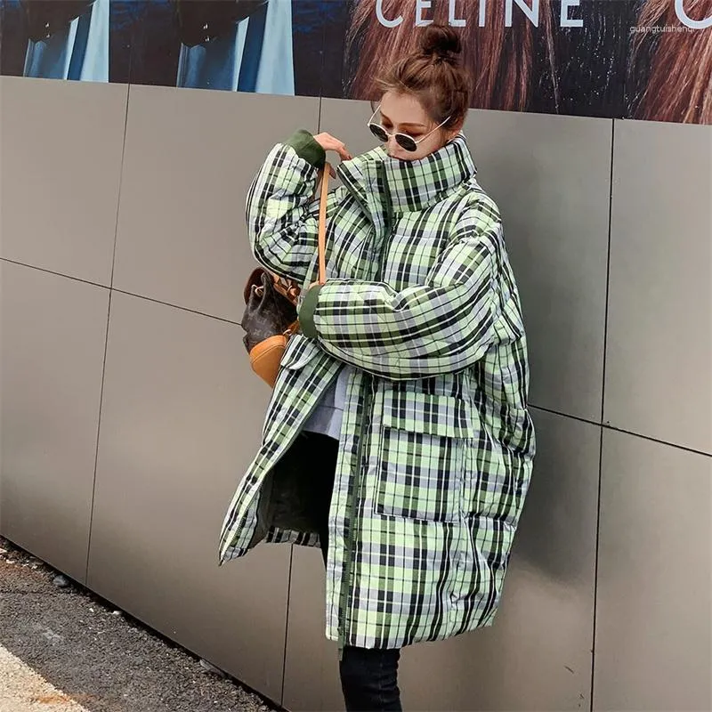 Women's Trench Coats Fashion Down Padded Jackets Clothing 2023 Cotton Winter Green Plaid Camouflage Parkas Jp278