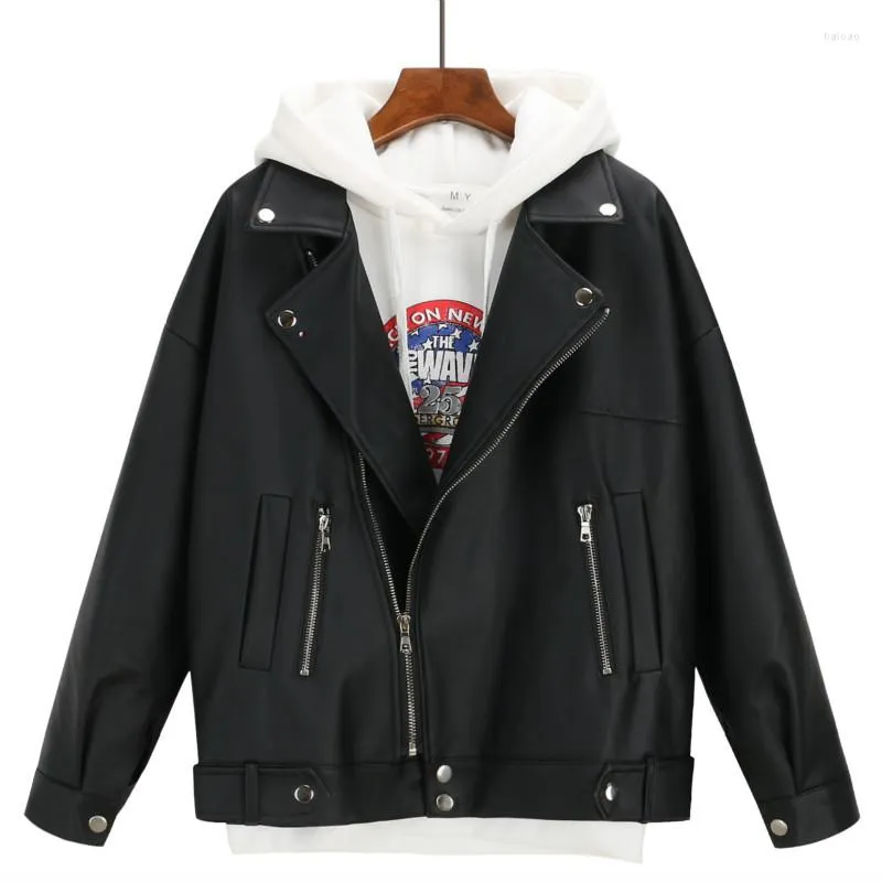 Women's Leather Faux Jacket Women Casual PU Loose Motorcycle Female Streetwear Oversized Coat Korean Chic Spring