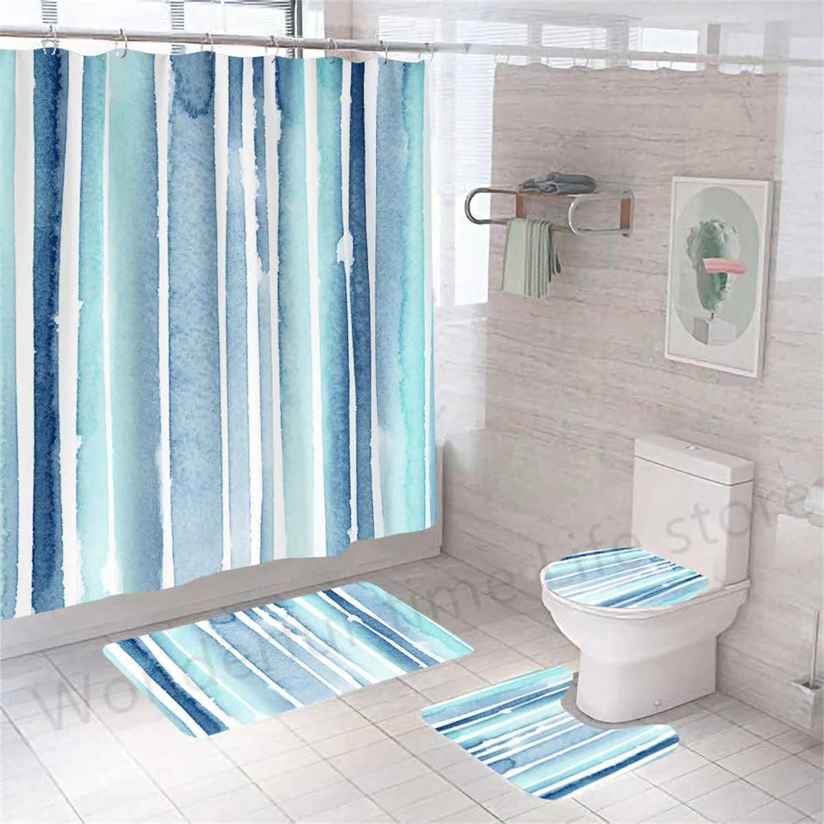 Shower Curtains Marble Bathroom Shower Curtain And Rug Sets Luxury Home Decoration Polyester Shower Fabric Washable 4pc/Set Machine Wash Curtain