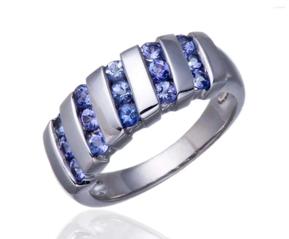 Bagues de cluster Tanzanite Rhdoium sur bague en argent sterling. Bandes de mariage gravées à la mode en gros pour couple coloré