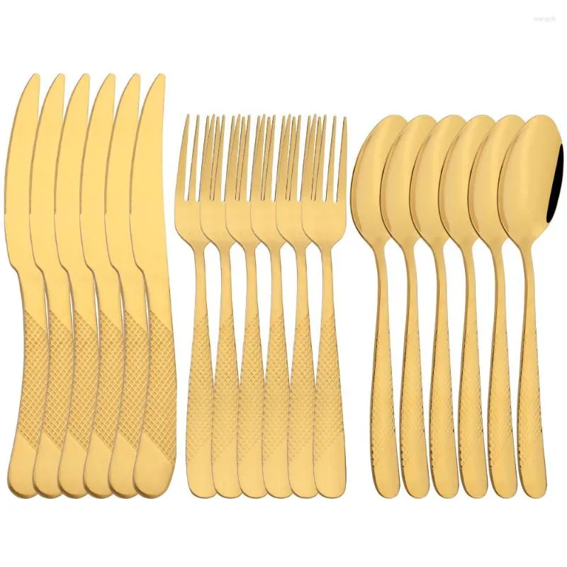 Dinnerware Sets Vintage Gold Cutlery Set Western 18Pcs Dinner Knife Fork Spoon Flatware Stainless Steel Kitchen Wedding Tableware