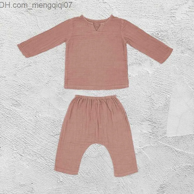 Ensembles De Vetements Automne Nouveaux Garcons Et Filles Coton Goze Ensemble Vintage Enfants Decontracte Solide Haut A Manches Longues Pantalon 2 Pieces Vetements Pour Enfants TZ183 Z230717 Du 5 81 D...