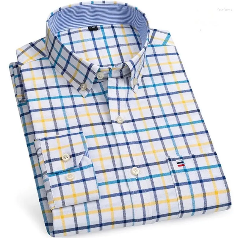 Men's Dress Shirts Cotton Oxford Plaid Stripe Solid Loose Designer Spring Autumn Comfort Slim Fit Office Work Male Clothing 6XL