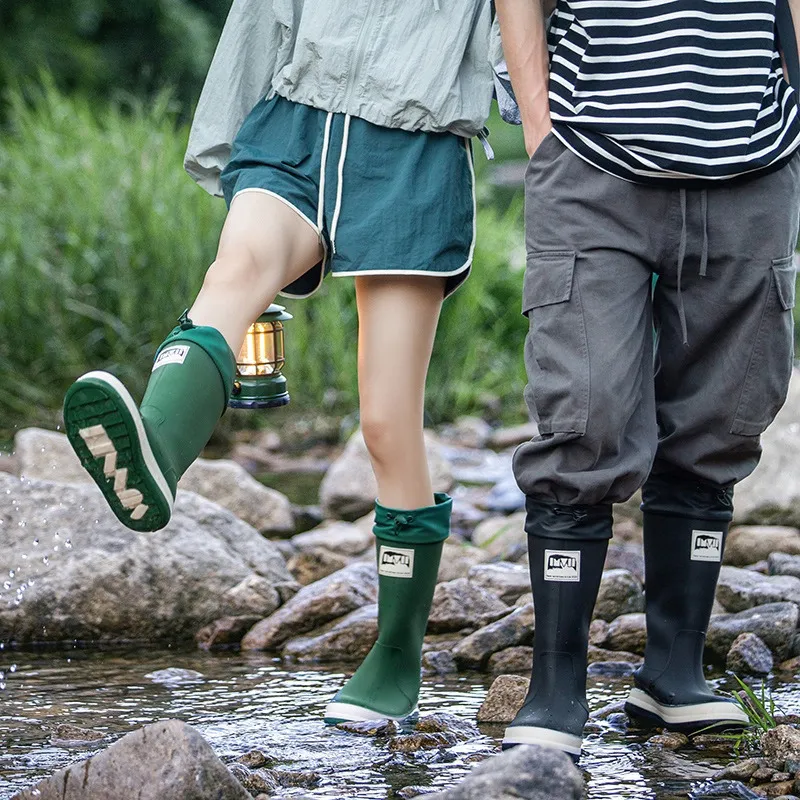Sapatos sociais primavera solado grosso botas de chuva cano alto casal acampamento ao ar livre vadear boca rio acima trabalho pesca 2306715