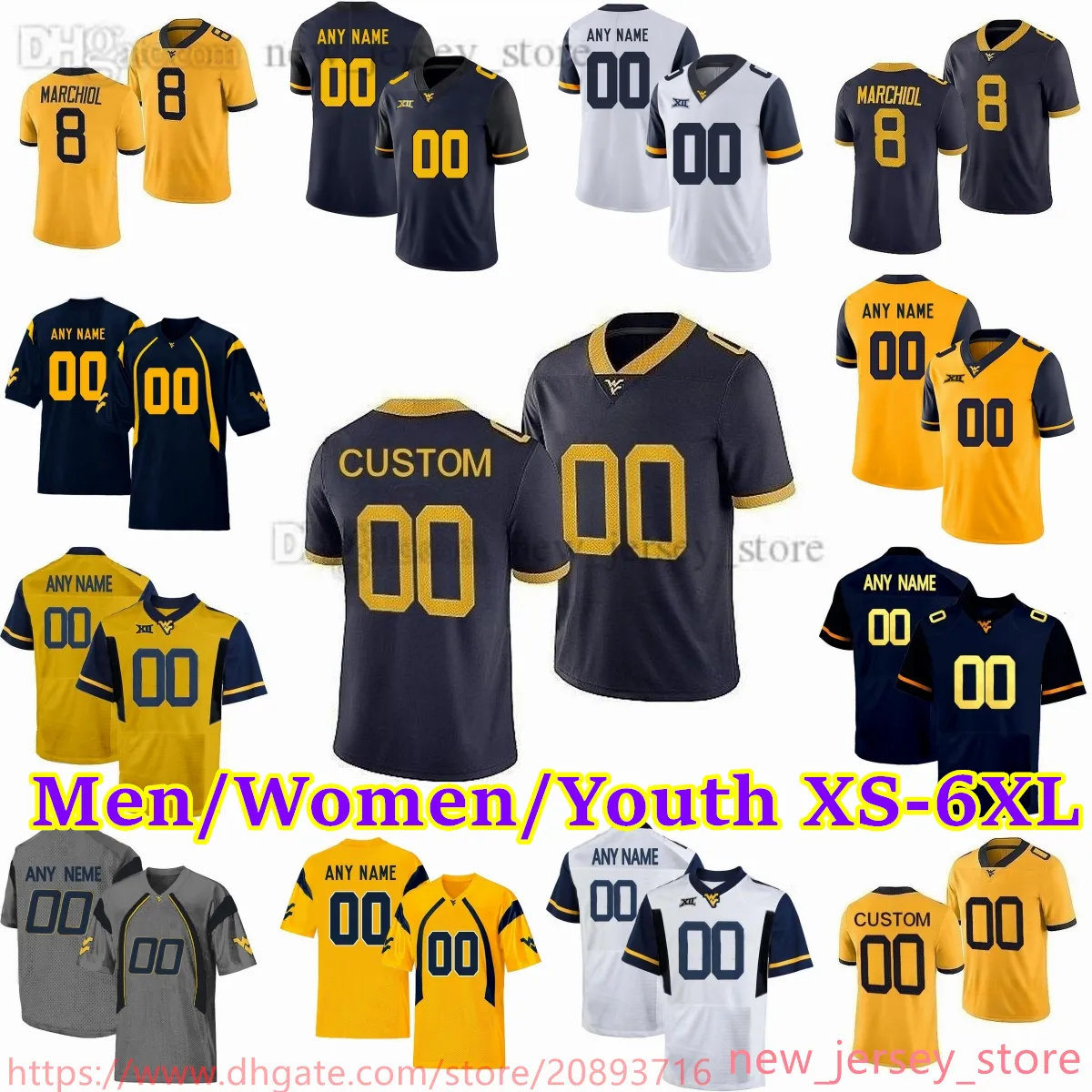 Personalizzato S-6XL NCAA West Virginia Mountaineers Maglia da calcio 13 Sam James 1 Tavon Austin 7 Will Grier 8 Karl Joseph 3 Stedman Bailey 25 Justin Crawford Daniels Maglie