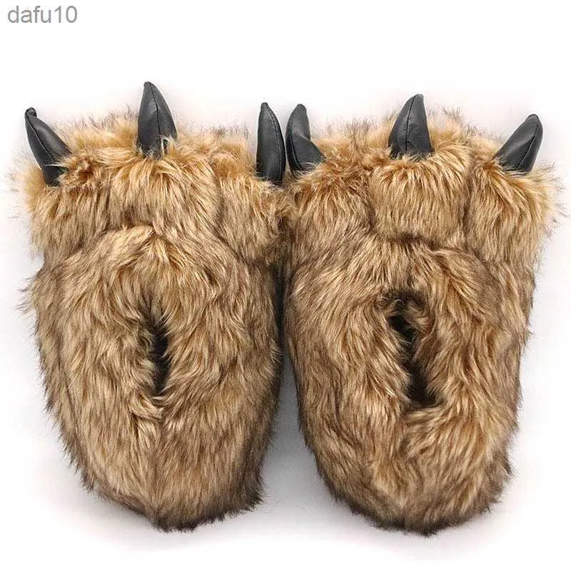 Pantofole per la casa Uomo Simpatico animale peloso Orso Artiglio Scarpe da uomo Designer Antiscivolo Caldo Pelliccia per interni Coppia Pantofole Uomo Soft Comfort L230704