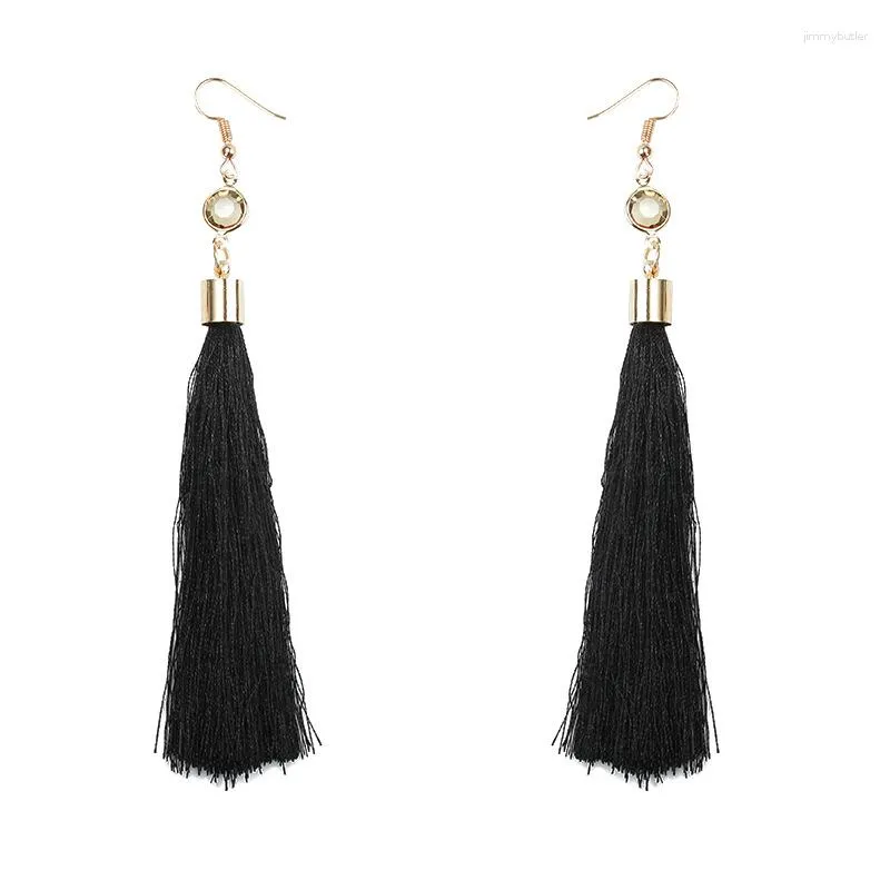 Boucles d'oreilles pendantes 2023 Long gland pour les femmes Boho goutte frange soie tissu Vintage déclaration bijoux de mode