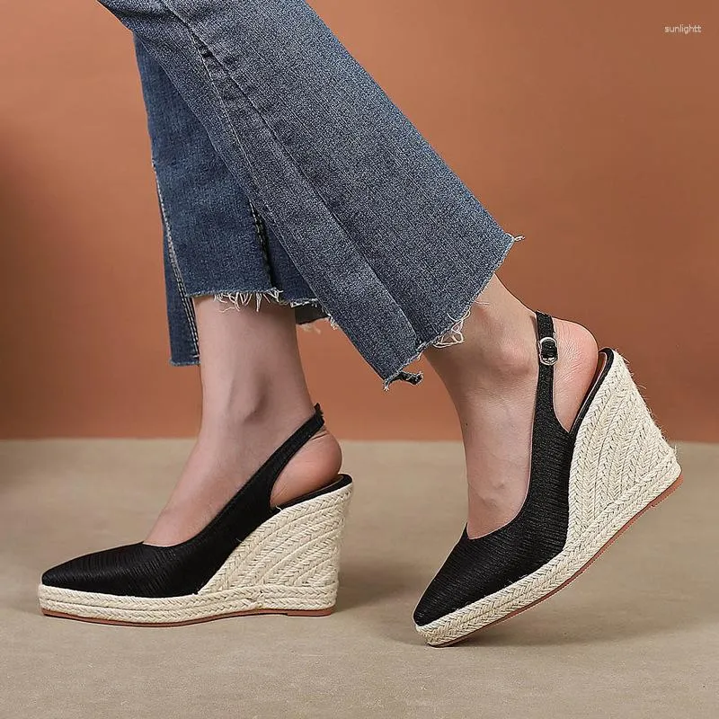 Klänningskor Eagsity Slingback Espadrilles Women Wedge Heel Platform Pekade Toe High Heels Office Lady Causal