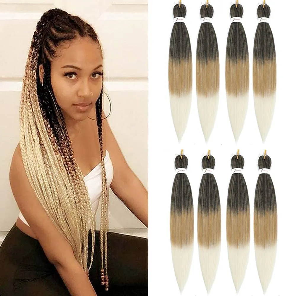 Tranças de cabelo pré-esticadas 26 polegadas fáceis de trançar extensões de cabelo prateado torção natural Yaki cinza trançado cabelo sintético