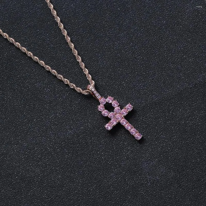 Hanger Kettingen Roze Zirkoon Stijl Anka Cross Bling Ketting CZ Messing Hangers Mannen Hip Hop Sieraden CN219