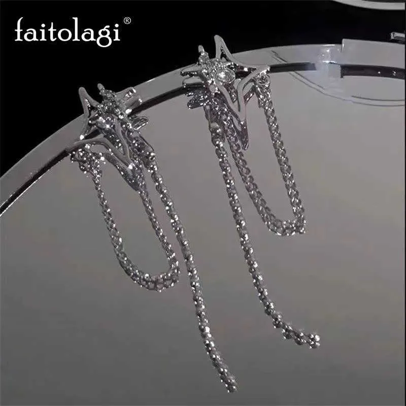 Stud Kpop Onregelmatige Crystal Star Chain Tassel Oorbellen voor Vrouwen Y2K Strass Cross Star Tassel Earring Piercing Geometrische Oorbellen J230717