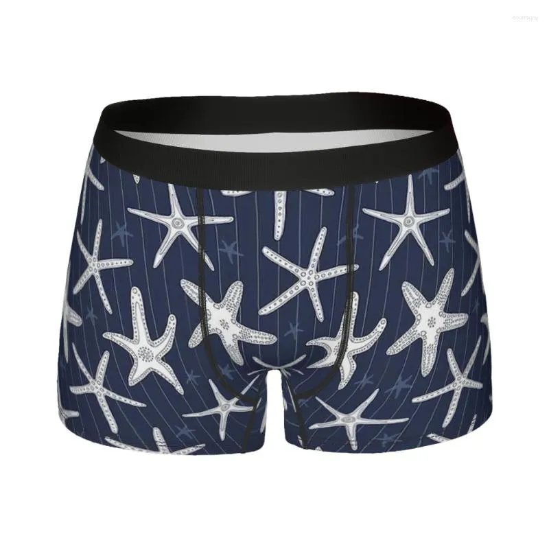 Caleçon Hamptons Ocean Sea Star Starfish Rayé Motif Hommes Boxer Briefs Respirant Creative Haute Qualité