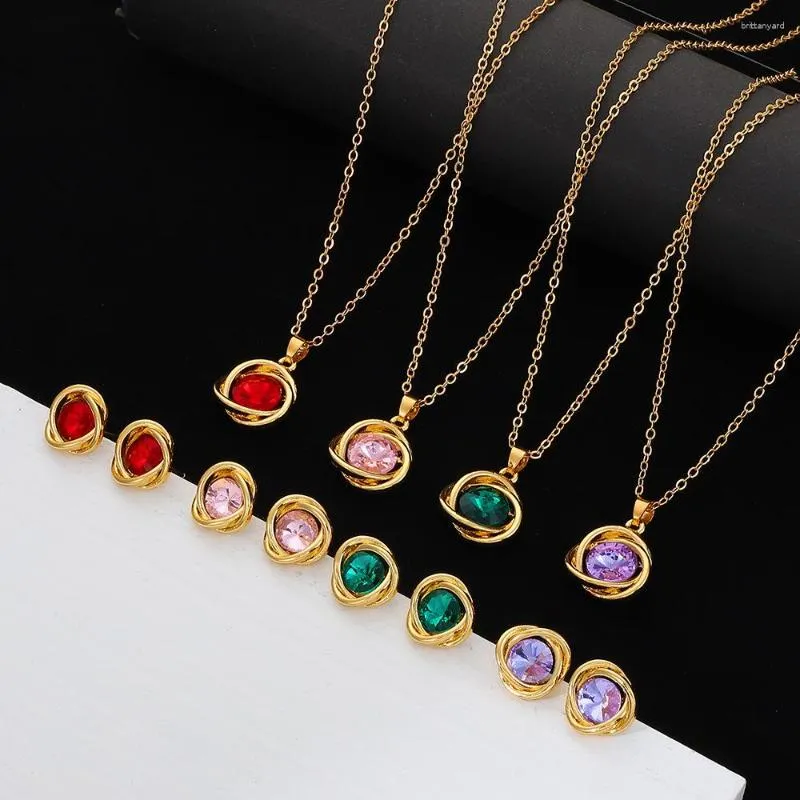 Серьги ожерелья устанавливают модные хрусталь для женщин классический подвесной свадебные ювелирные украшения