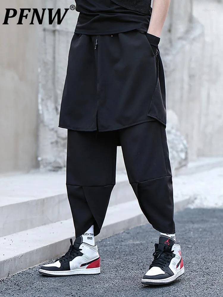 Men's Pants PFNW Skirt And Trousers For Darkwear Asymmetric Hairdresser Japanese Style Fashion Techwear Cross-Pants 12A3172