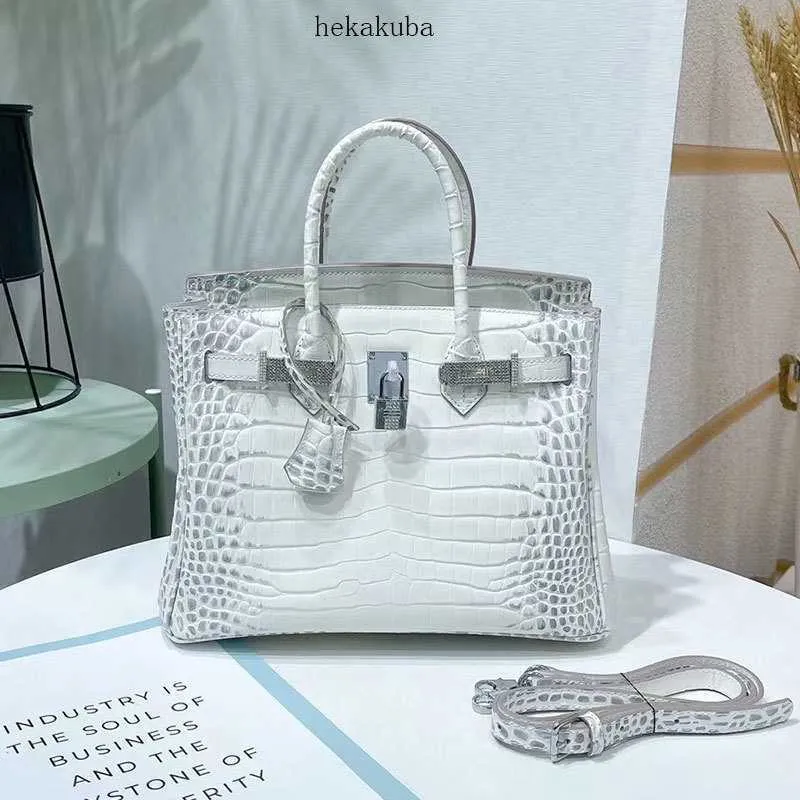 Luxurys Leather Platinum Handbag Advanced Crocodile Himalayan White Style Silver Backle Diamond Cross Cowhide Womensバッグ