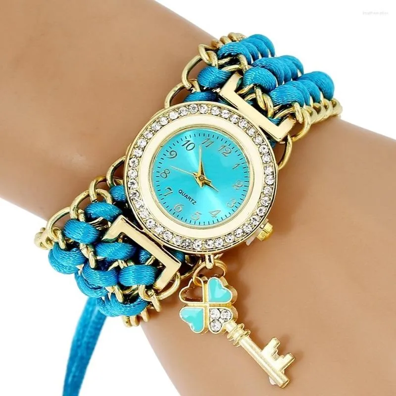 Orologi da polso Top Lace Watch Women Fashion Golden Chain Key Charm strass orologio da polso ragazza braccialetto al quarzo