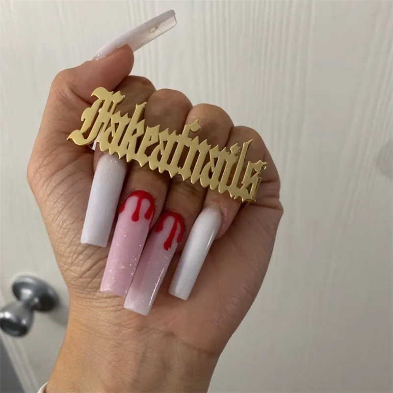 Band Rings Noelia Custom Knuckles Name Ring Personalized Three Finger Rings Custom Large Nameplate Rings Fashion Women Men Jewelry 230715