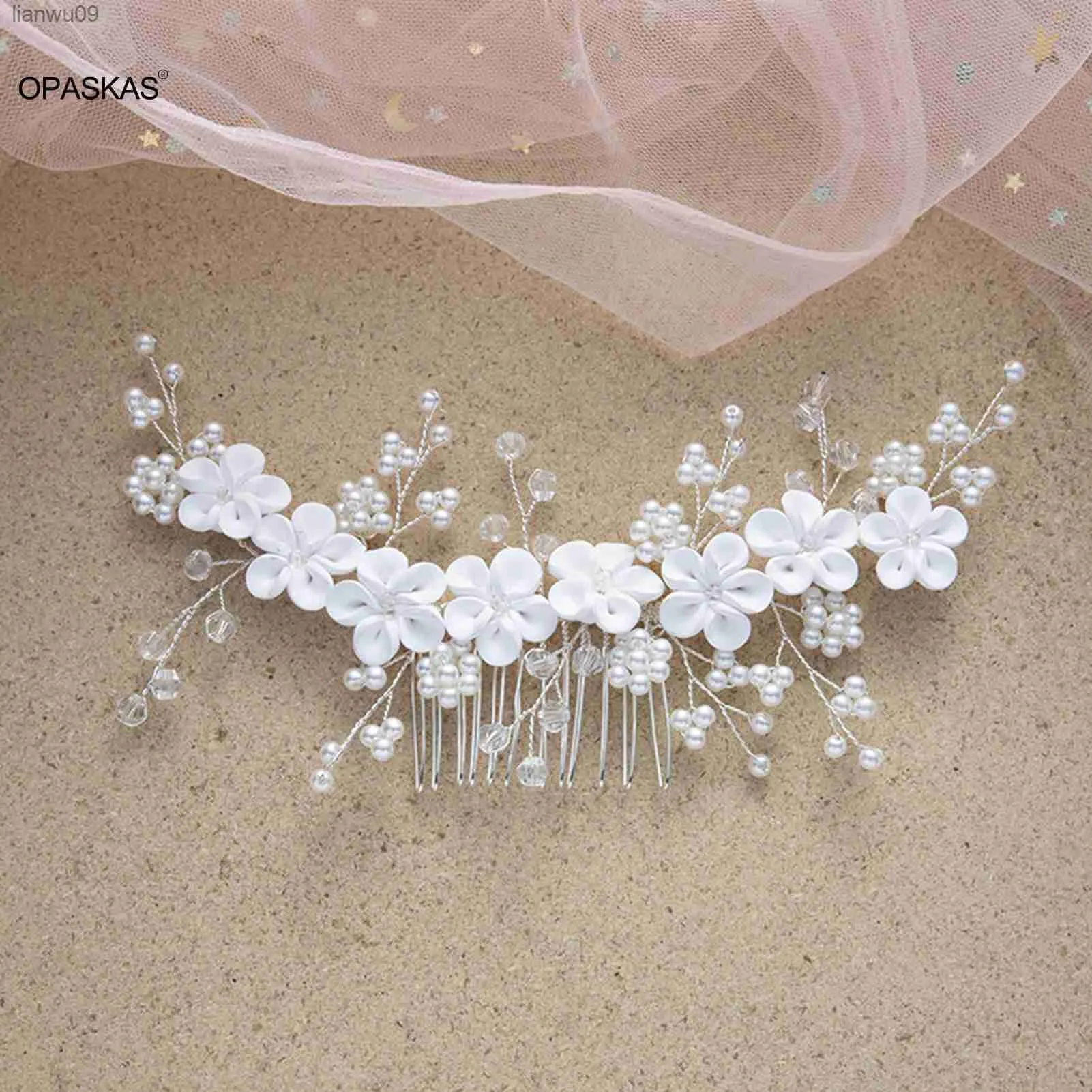 Blanc Floral Épingle À Cheveux Côté Peigne Perle Cristal Diadèmes De Mariage Mariée Bijoux De Cheveux Filles Coiffe À La Main Ornement De Cheveux Bijoux L230704