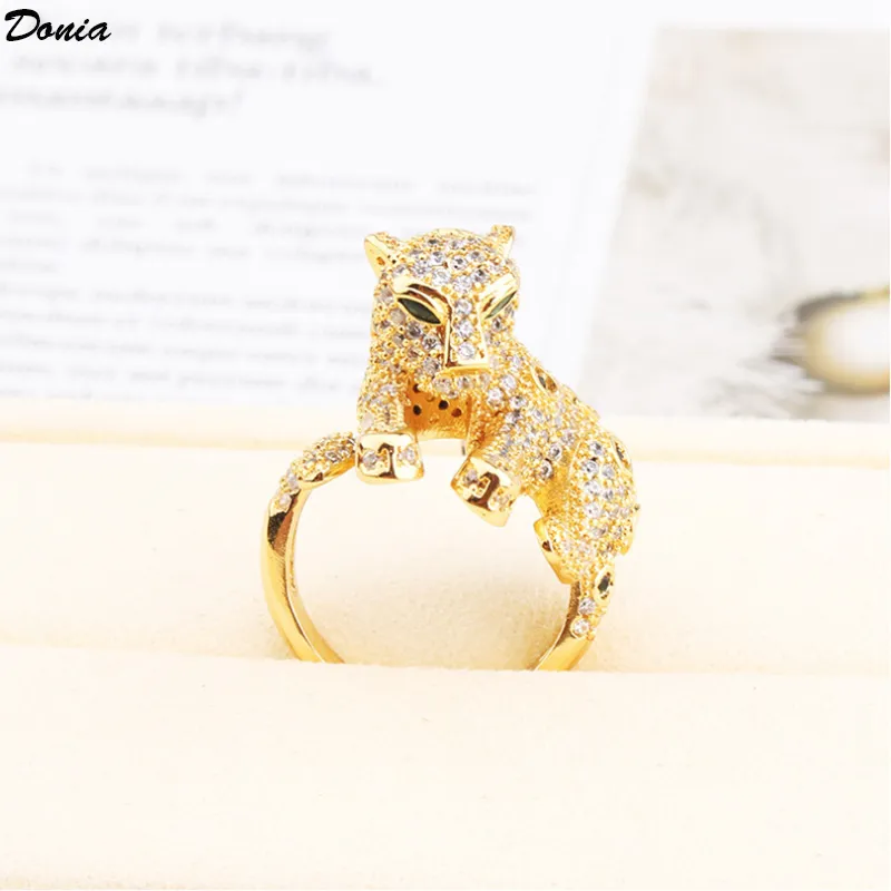 Donia jewelry Europe and the United States new leopard green eye ring opening luxury micro-inlaid AAA zircon personality jewelry