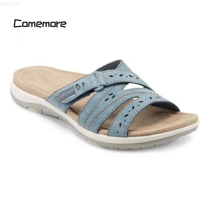 Slippare Comemore Retro Casual Shoes for Women 2023 Anti-Slip Flats Tofflor Comfort Kvinnliga bilder Mujer Sandalias Summer Ladies Sandals L230717