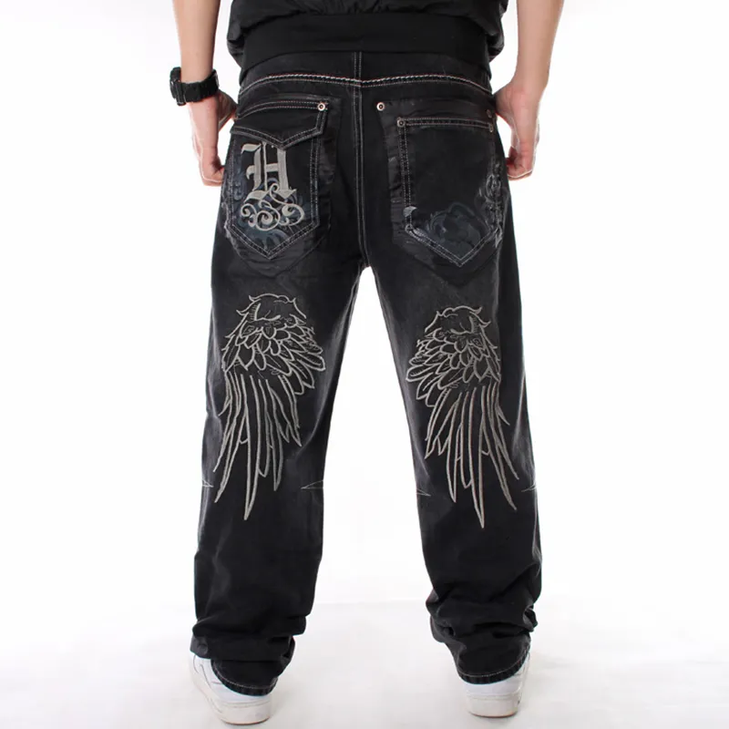 Jeans masculino Nanaco Man solto folgado hiphop skate calça jeans dança de rua hip hop rap masculino preto calças tamanho chinês 30 230717