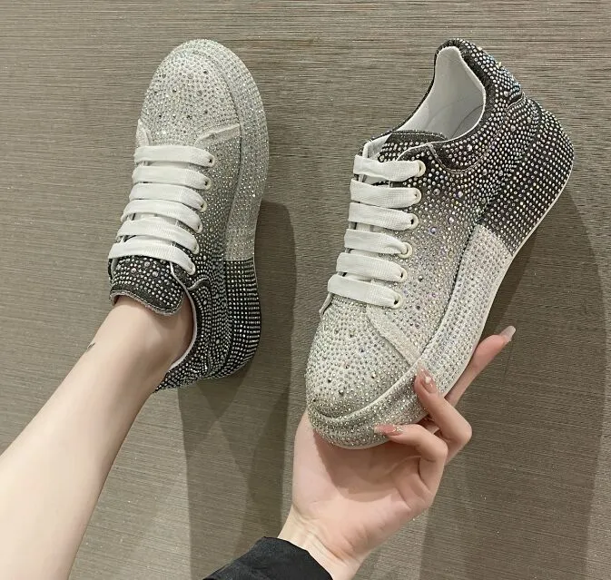 White Bling Trainers Womens Sparkling Rhinestone Platform Sneakers