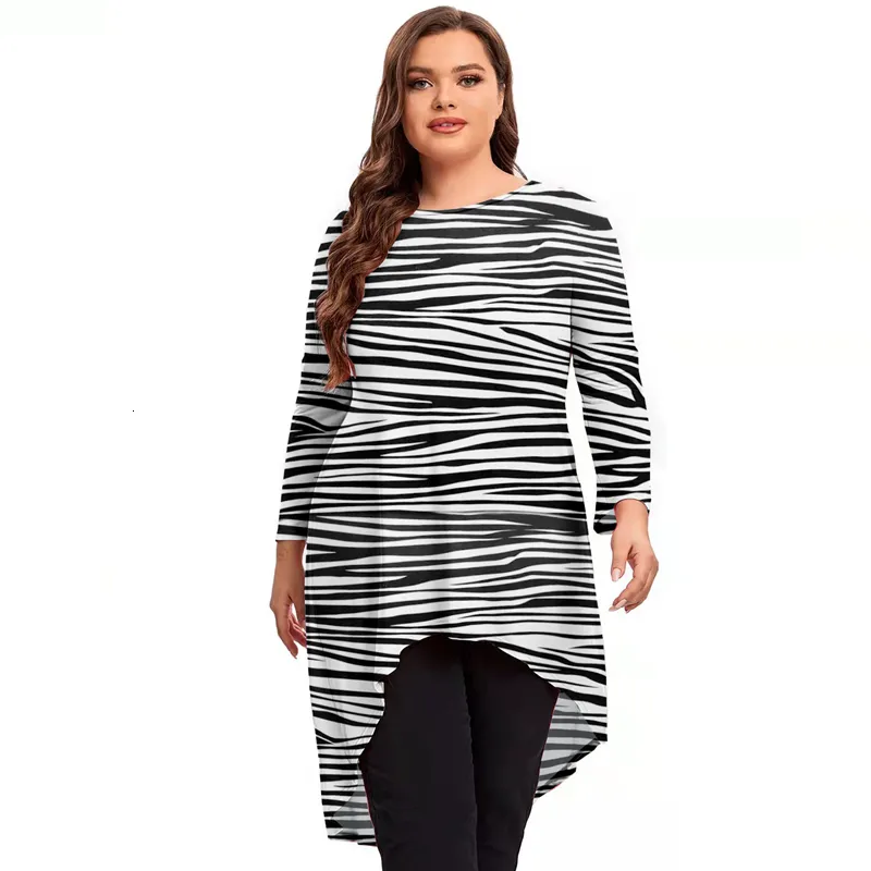 Koszulka damska plus w rozmiarze Plus w rozmiarze długim rękawem Casual Zebra Print Bluzka długa luźna wiosenna jesienna tunik