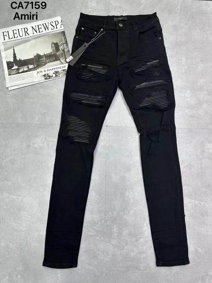 HM120055 VIOLA Jeans da uomo di alta qualità Distressed Jeans da motociclista da motociclista Rock Skinny Slim Ripped hole stripe Ricamo serpente alla moda Pantaloni di jeans