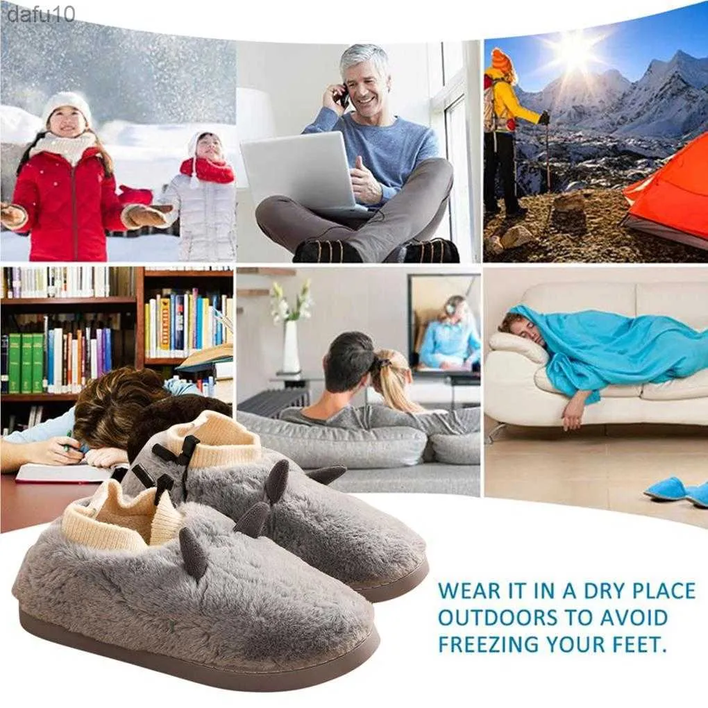 Chinelos de pelúcia aquecidos por USB aquecimento ajustável destacável antiderrapante capa de sapato de inverno removível aquecedor de pés Home Office L230704