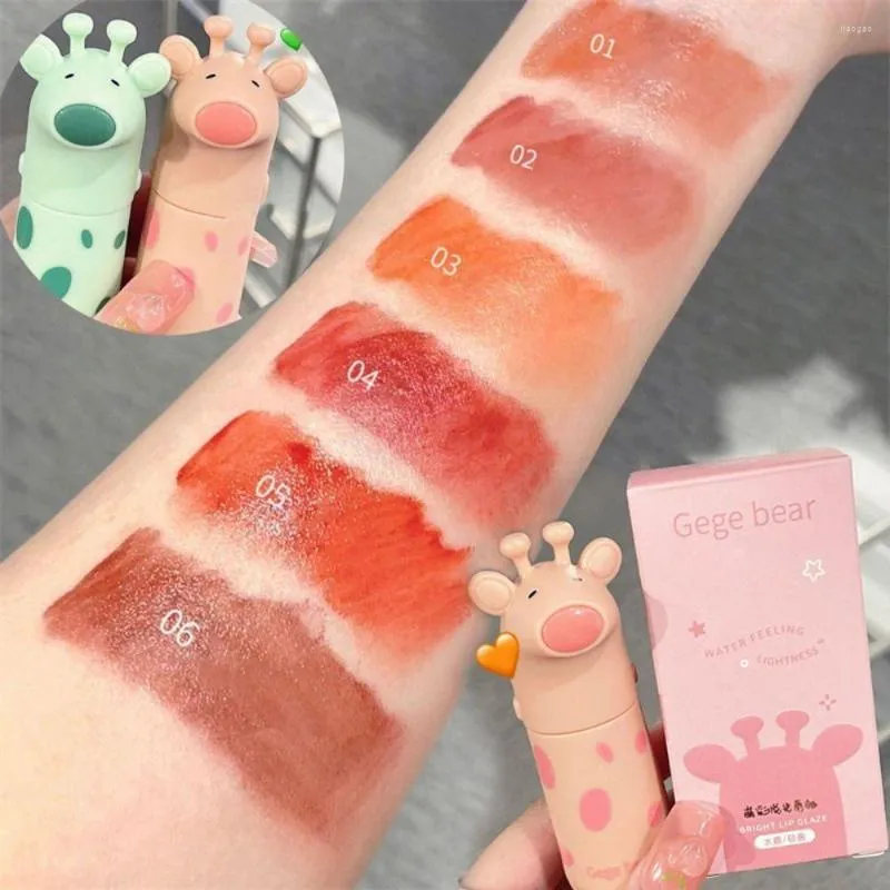 Lip Gloss Mirror Dyeing Cute Deer Jelly Liquid Lipstick Waterproof Non-stick Cup Red Pink Tint Makeup