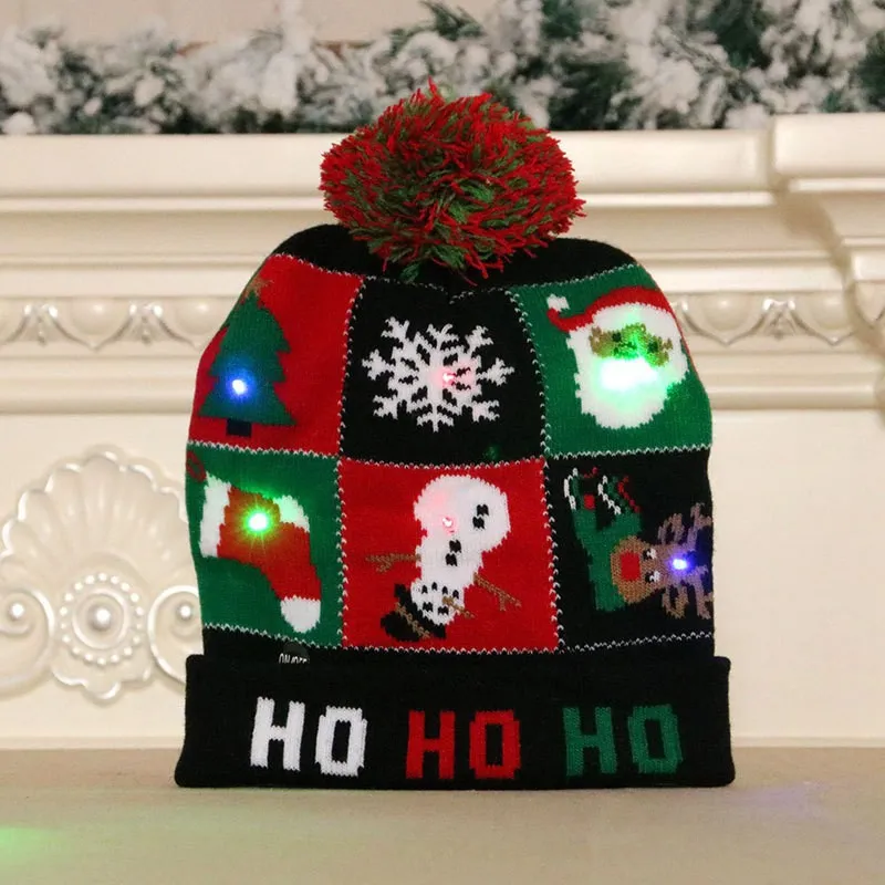 Fashion Christmas knitted hats with LED light men Colorful luminous knitted hat warm slouch Beanies Soft Stretch Cable Acrylic cap Knit Beanie Stingy Brim caps