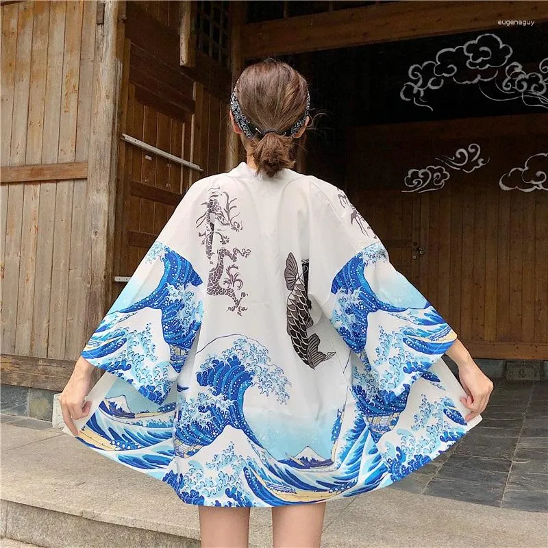 Chemisiers pour femmes DAYIFUN Chemises solaires japonaises Manteaux Kimono imprimé mi-long Cardigan Tops Été Mince Manteau ample Streetwear asiatique