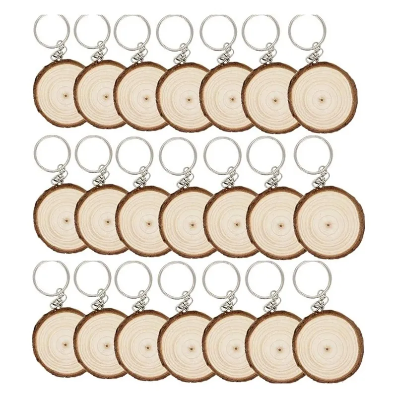 Lot de 20 porte-clés en tranches de bois inachevées Porte-clés en bois peint à la main vierge Pendentif de Noël créatif DIY Porte-clés en bois 230715