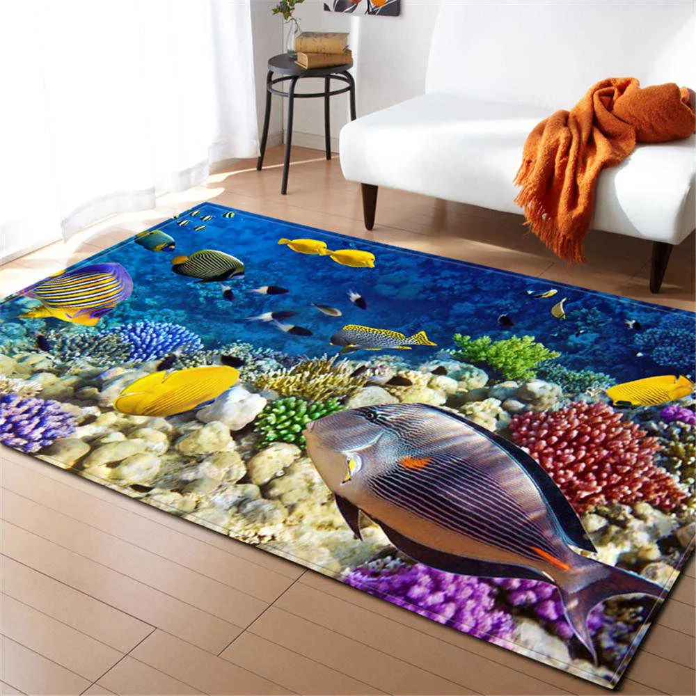 Teppiche 3D Ocean World Shark Area Teppich Kinderthema Raumdekoration Teppiche Memory Foam rutschfeste Matten Weicher Flanellteppich Wohnzimmer R230717