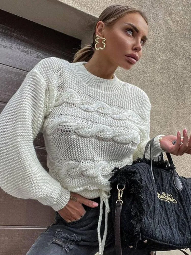 Kobiet Sweters Seasons Fashion Crew Szyja Pullover Ladies Zimowe ubrania Białe swobodne dzianki kablowe Długie rękawie Topy Kobiet ASSW86123